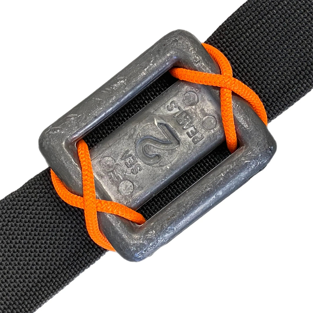 Dive weight with orange cord on a black belt (IMG_9512)
