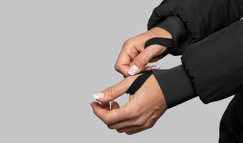 Black jacket with thumb loops