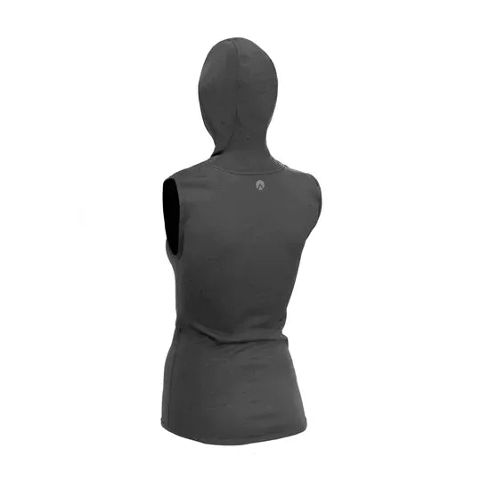 Female hooded vest back view