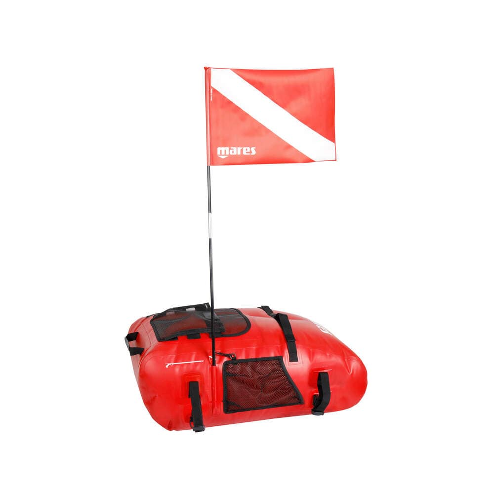 Red buoy backpack with dive flag
