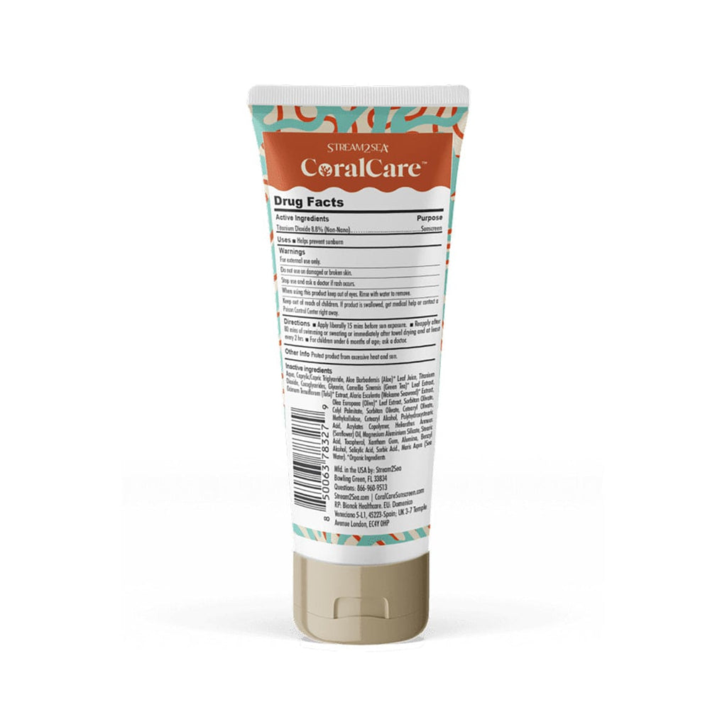 Simosa CoralCare sunscreen tube with drug facts.