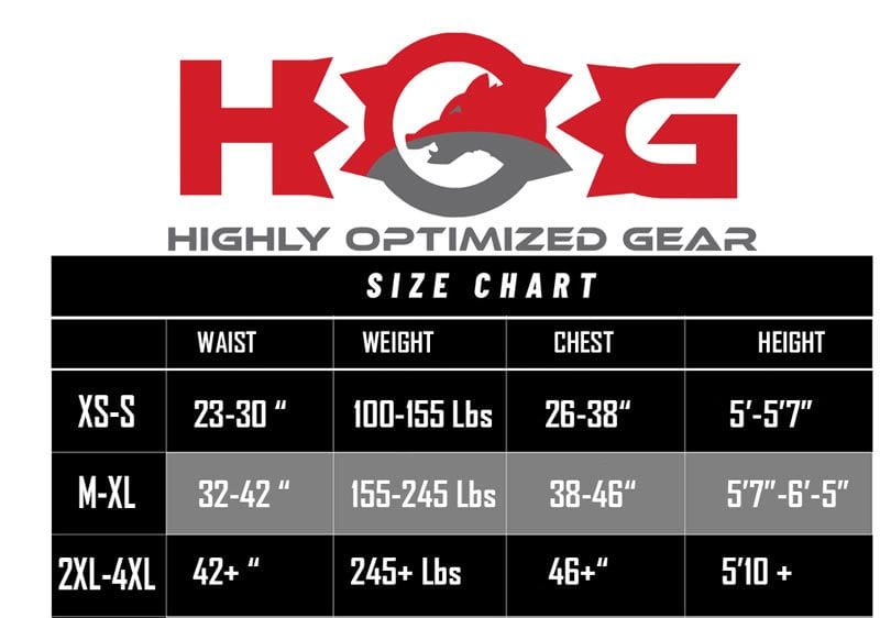 HOG size chart for Highly Optimized Gear
