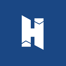 White H logo on blue background