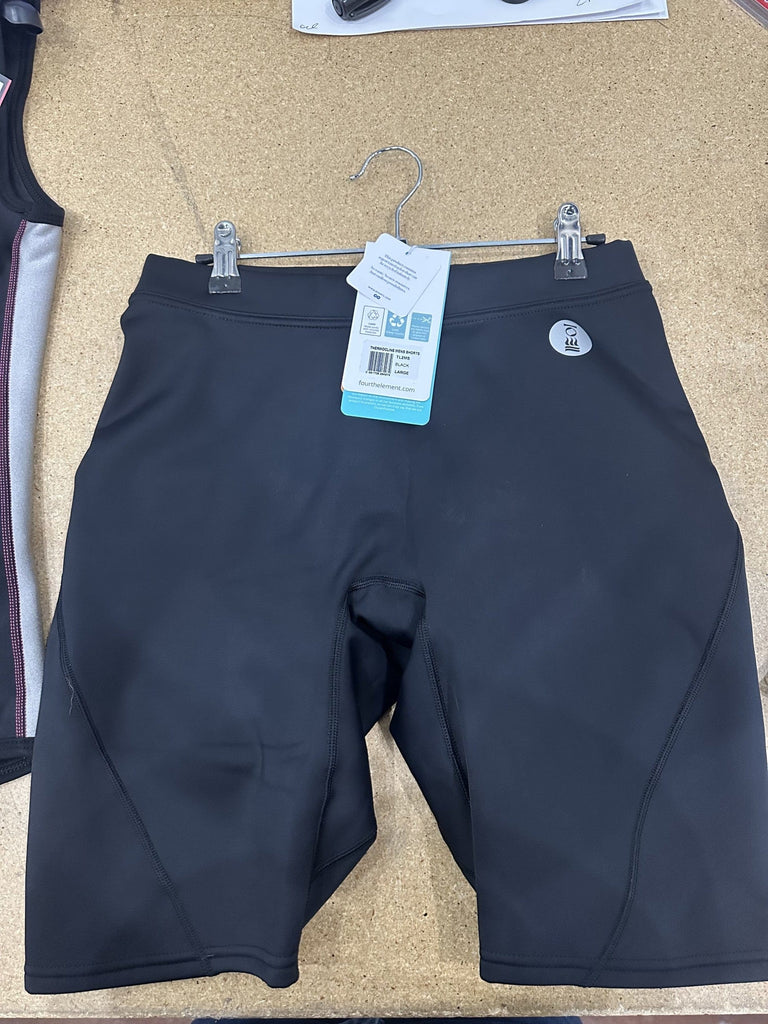 Men's black thermo shorts with hang tag