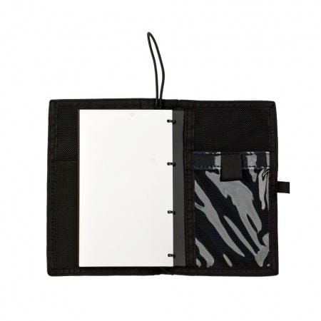 Black tactical notepad with clear pocket