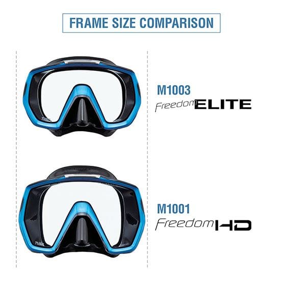Frame size comparison of M1003 Elite & M1001 HD scuba masks