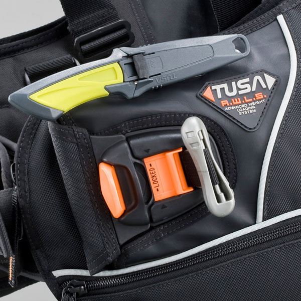 TUSA diving gear with knife and weight system