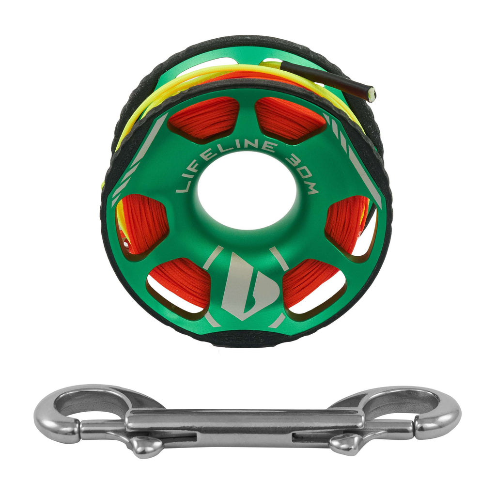 Dive reel with 30m lifeline and double-ended bolt snap.